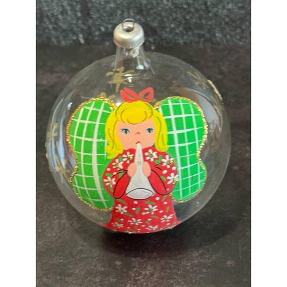 Soffieria D. Carlini Other - Vintage Soffieria De Carlini Italy Painted Angel Playing Trumpet Glass Ornament